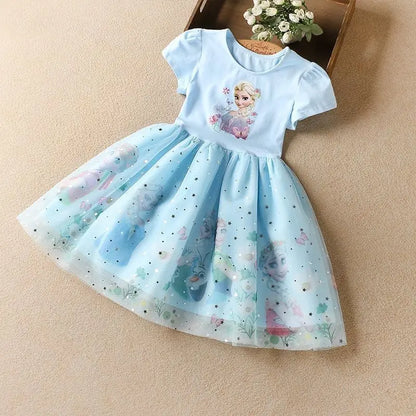 Frozen Elsa Princess Dress for Girls – Short Sleeve Tulle Party Dress