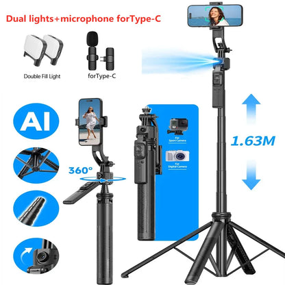 360° Gimbal Stabilizer Selfie Stick Tripod with Bluetooth Shutter