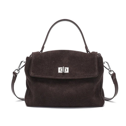 Suede Leather Crossbody Bag for Women – Turn-Lock Shoulder Bag