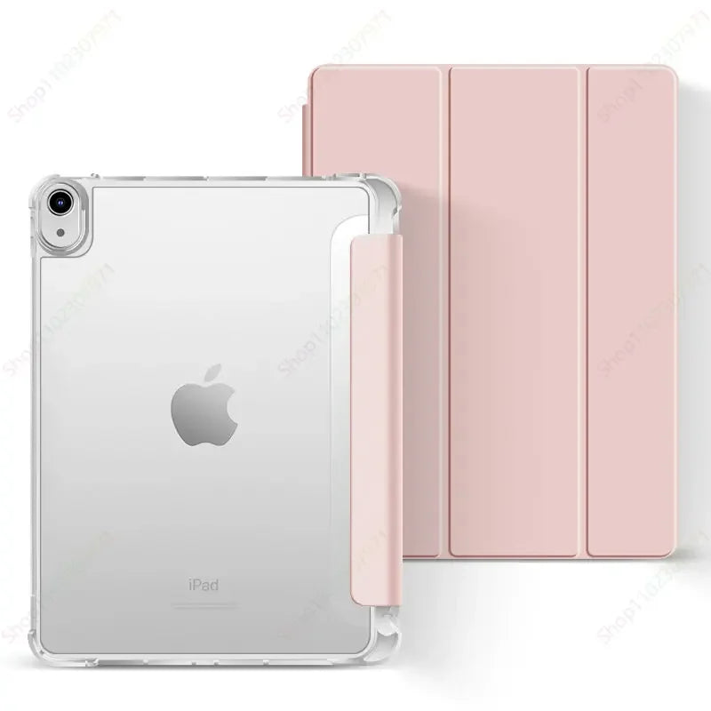 iPad Case with Pencil Holder - Clear Back Trifold Smart Cover