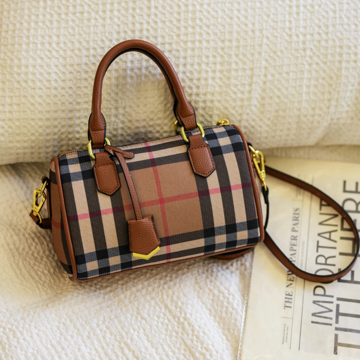 Plaid Crossbody Bag for Women – Classic Tartan PU Leather Handbag