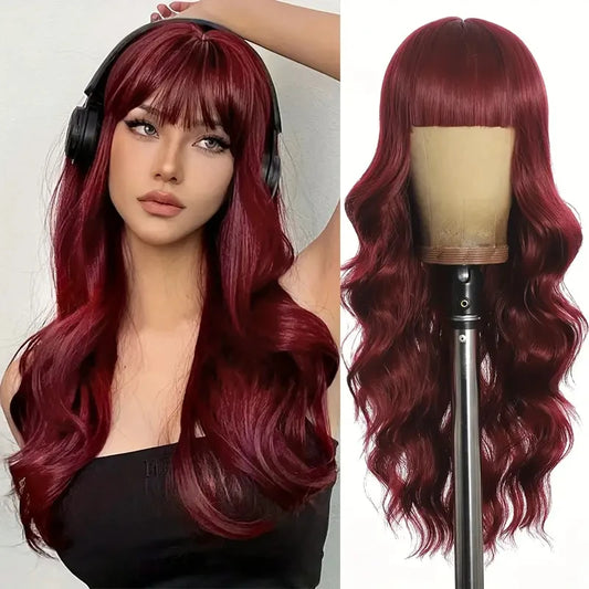 Long Wavy Synthetic Wig with Bangs – 26 Inches, Multiple Colors