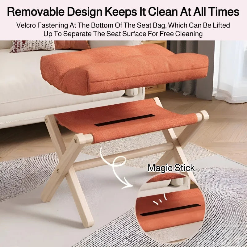 Solid Wood Footstool with Cushion – Padded Ottoman & Shoe Bench