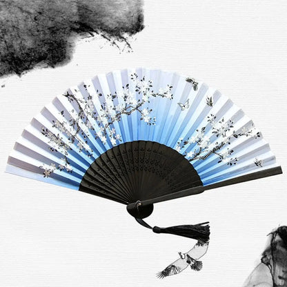Folding Hand Fan Chinese Silk Fabric Fan for Weddings & Dance