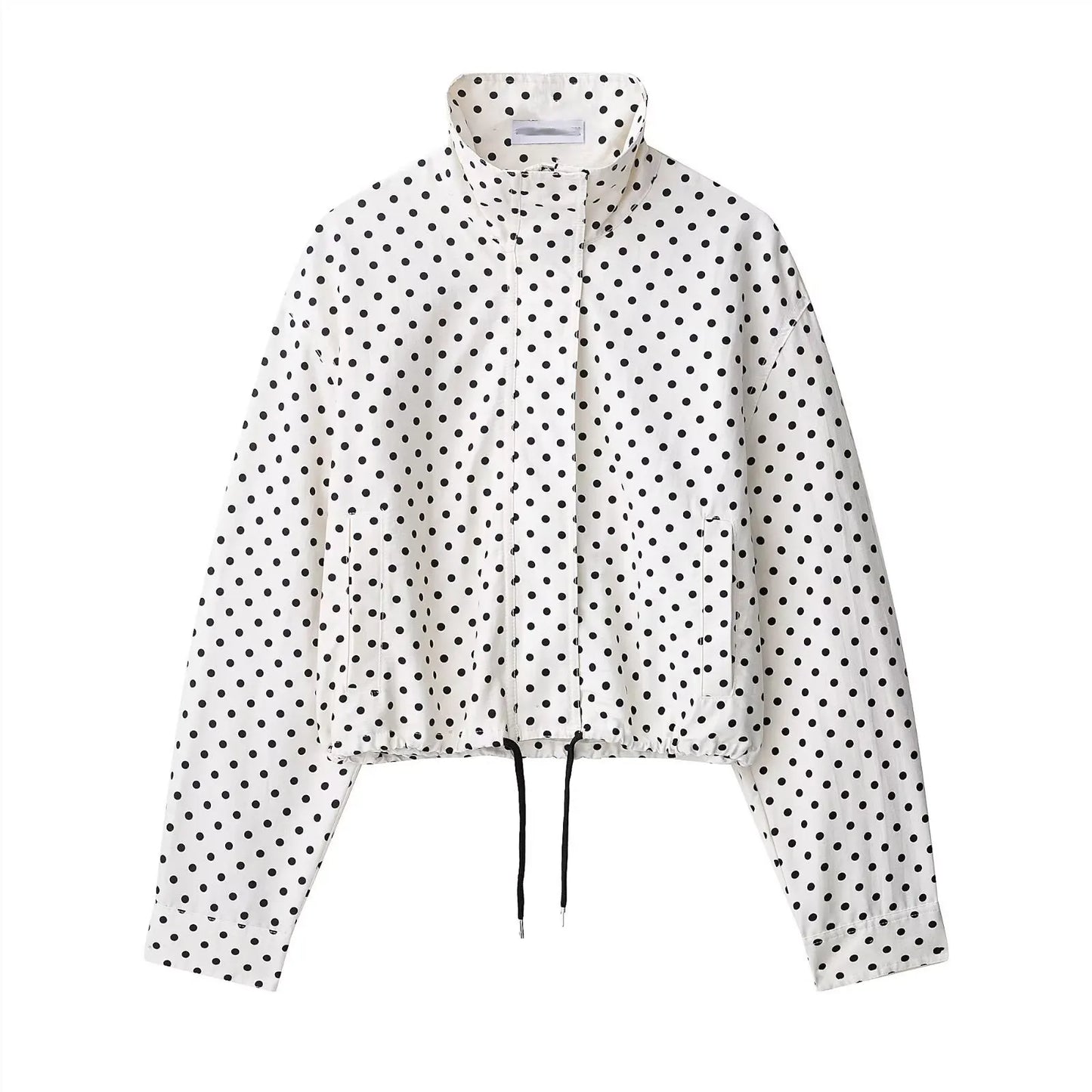 Women's Polka Dot Drawstring Jacket – Elegant Spring Coat