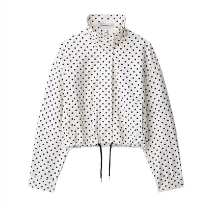 Women's Polka Dot Drawstring Jacket – Elegant Spring Coat