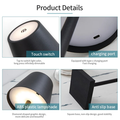 Rechargeable LED Table Lamp Touch Dimmable Cordless Desk Light