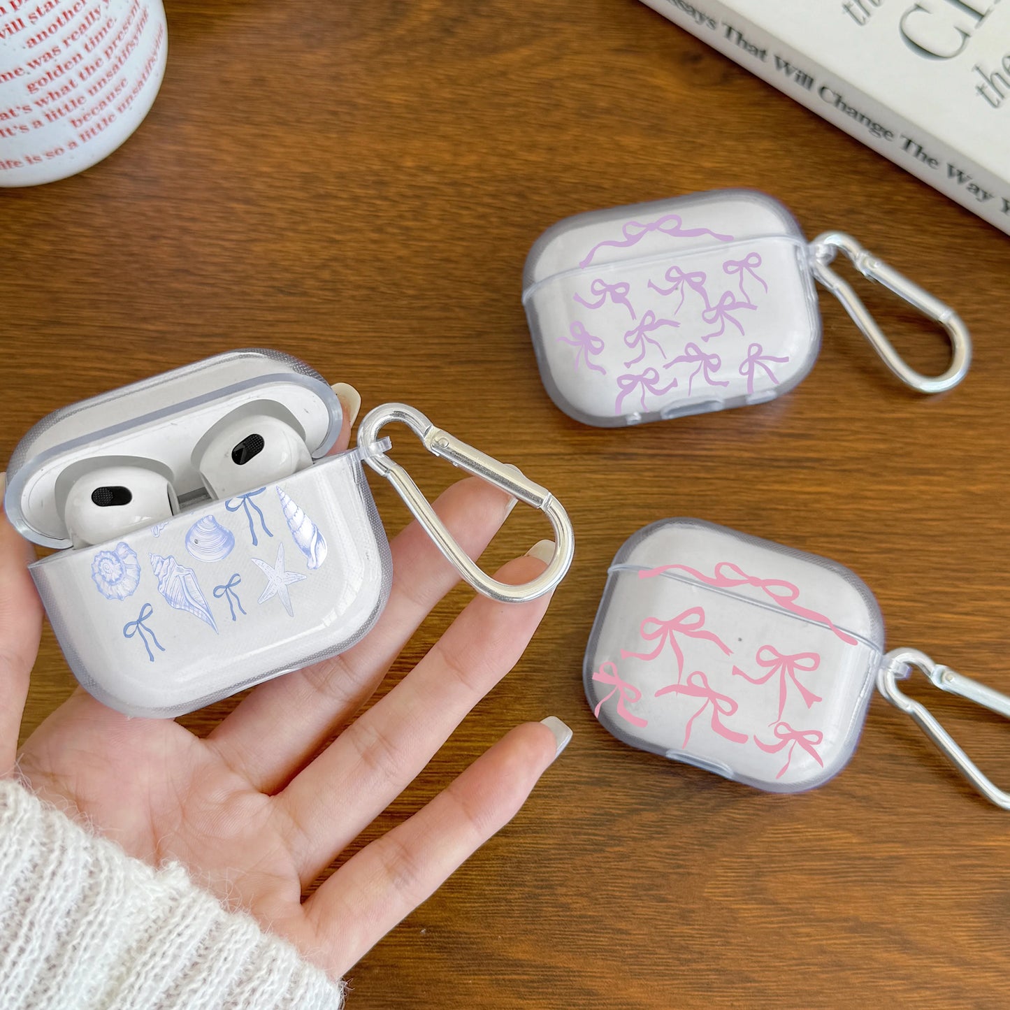 Pink Bow AirPods Case with Keychain – Clear Protective Cover