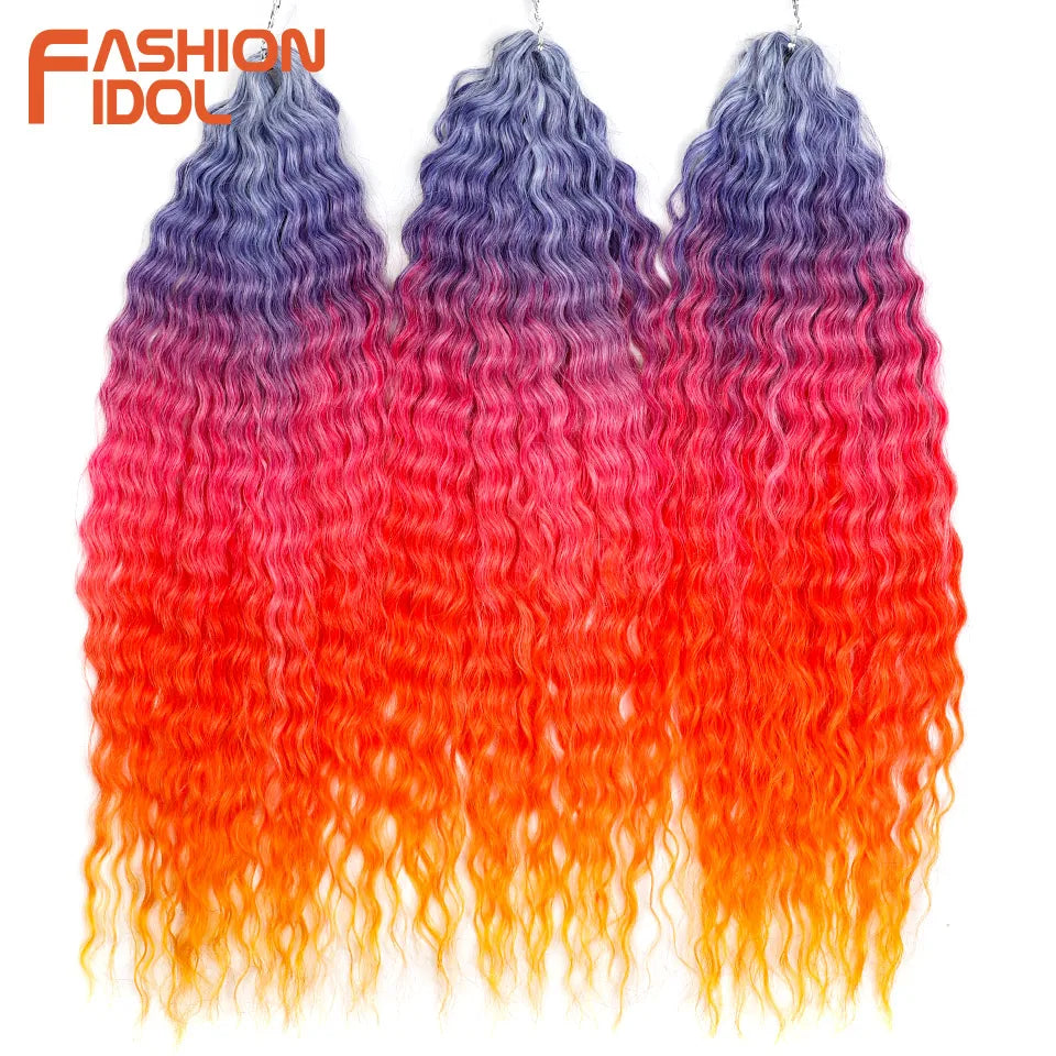 24 Inch Water Wave Crochet Braiding Hair – Synthetic Twist Curly Ombre Extensions