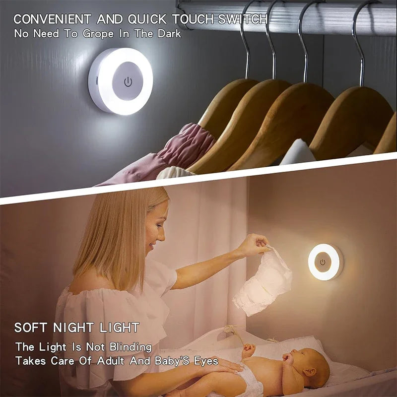 LED Touch Night Light USB Rechargeable 3-Color Dimmable Wall Lamp