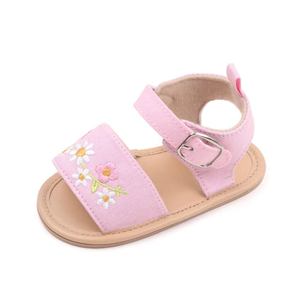 Baby Girl Embroidery Flower Sandals – Soft Sole 0–18 Months
