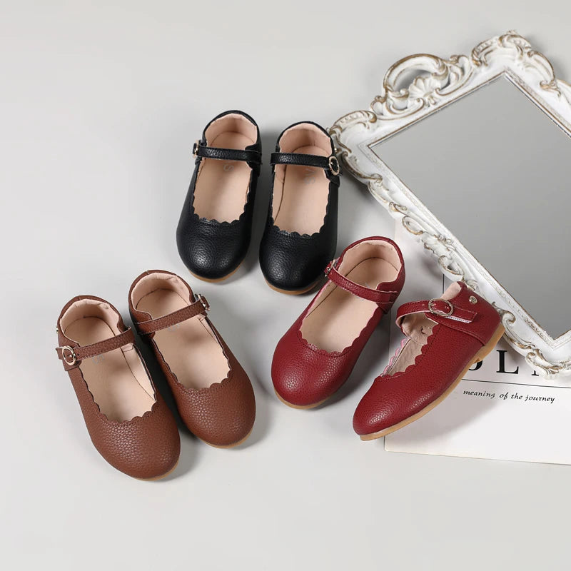 Girls T-Strap Mary Jane Flats – Kids PU Leather Dress Shoes