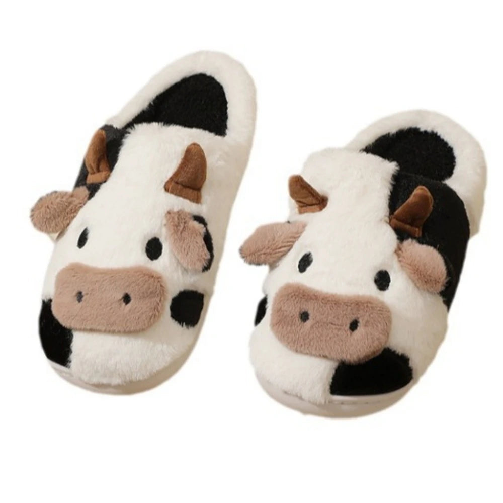 Cartoon Cow Plush House Slippers Warm Anti-Slip Indoor Shoes