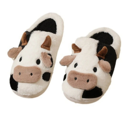 Cartoon Cow Plush House Slippers Warm Anti-Slip Indoor Shoes