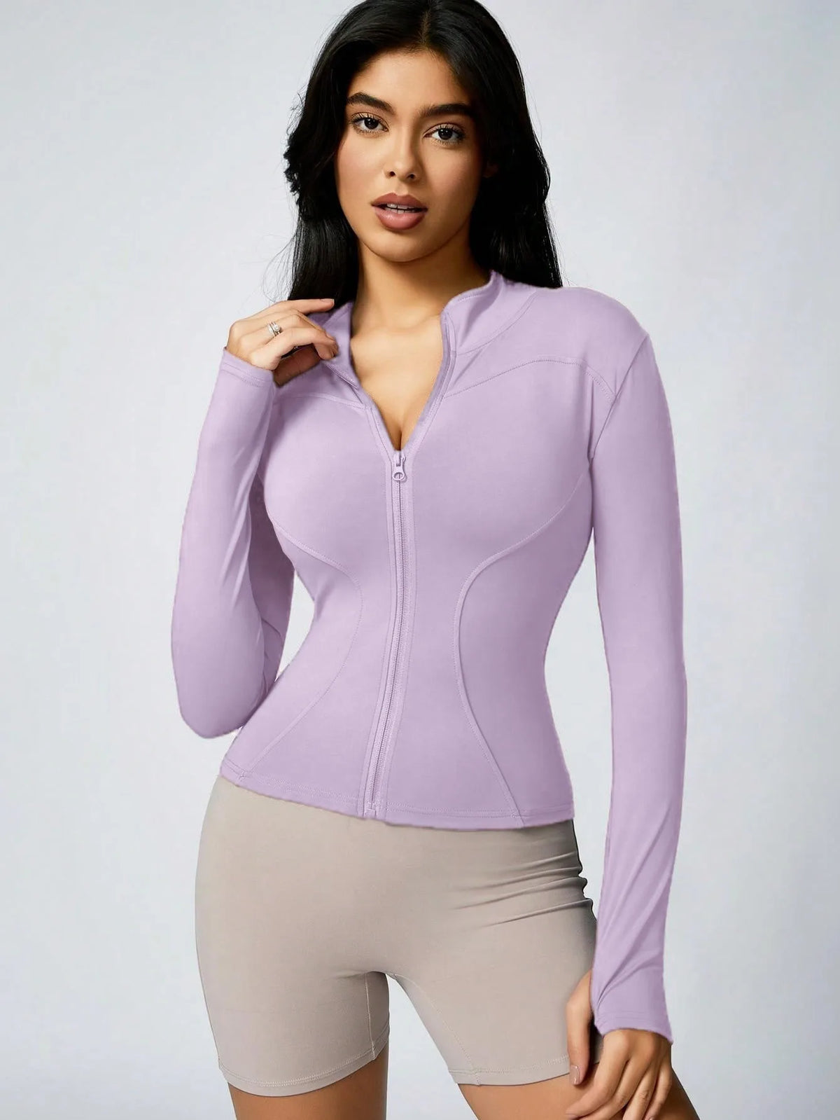 Women's Zip-Up Turtleneck Sports Jacket – Slim-Fit Activewear Top