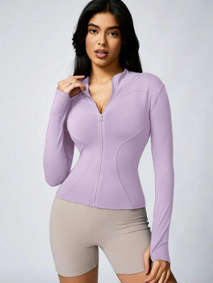 Women's Zip-Up Turtleneck Sports Jacket – Slim-Fit Activewear Top
