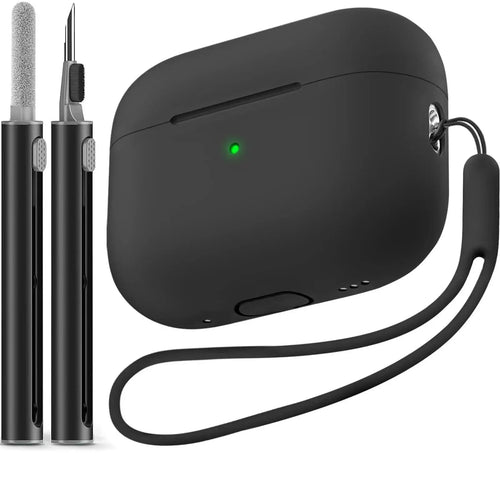 Silicone AirPods Pro 2 Case with Wrist Strap & Cleaning Kit