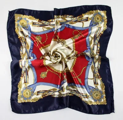 Women's Printed Square Head Scarf – 50x50cm Silk-Feel Kerchief