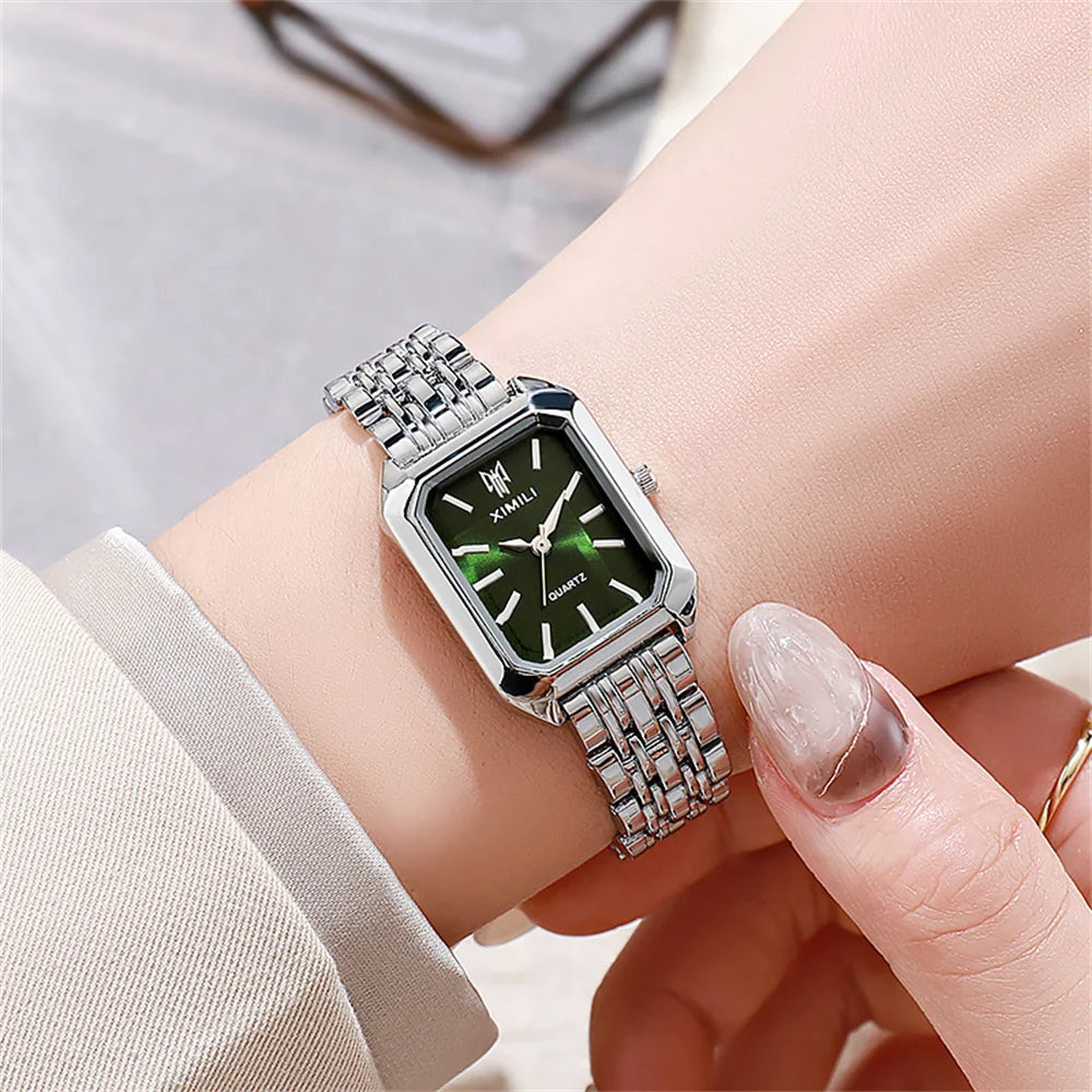 Women's Gold-Plated Square Quartz Watch – Stainless Steel
