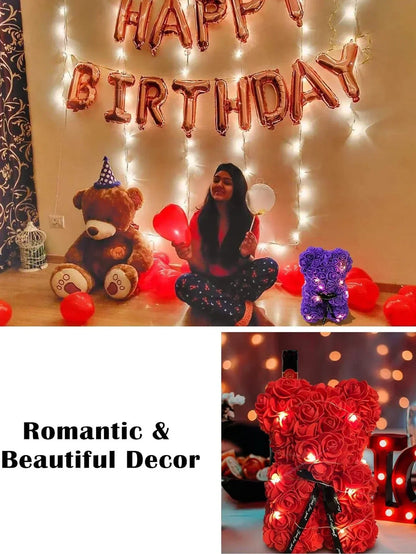 Rose Teddy Bear Gift – Artificial Flower Bear with LED Lights