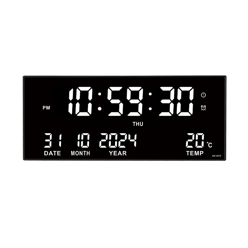 Large LED Digital Wall Clock with Alarm, Date & Temperature Display