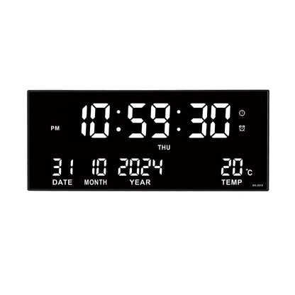 LED Digital Wall Clock with Alarm, Temperature & Calendar Display