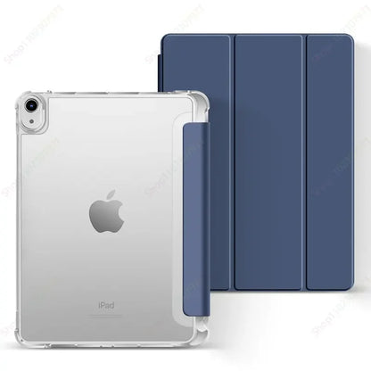 iPad Case with Pencil Holder - Clear Back Trifold Smart Cover