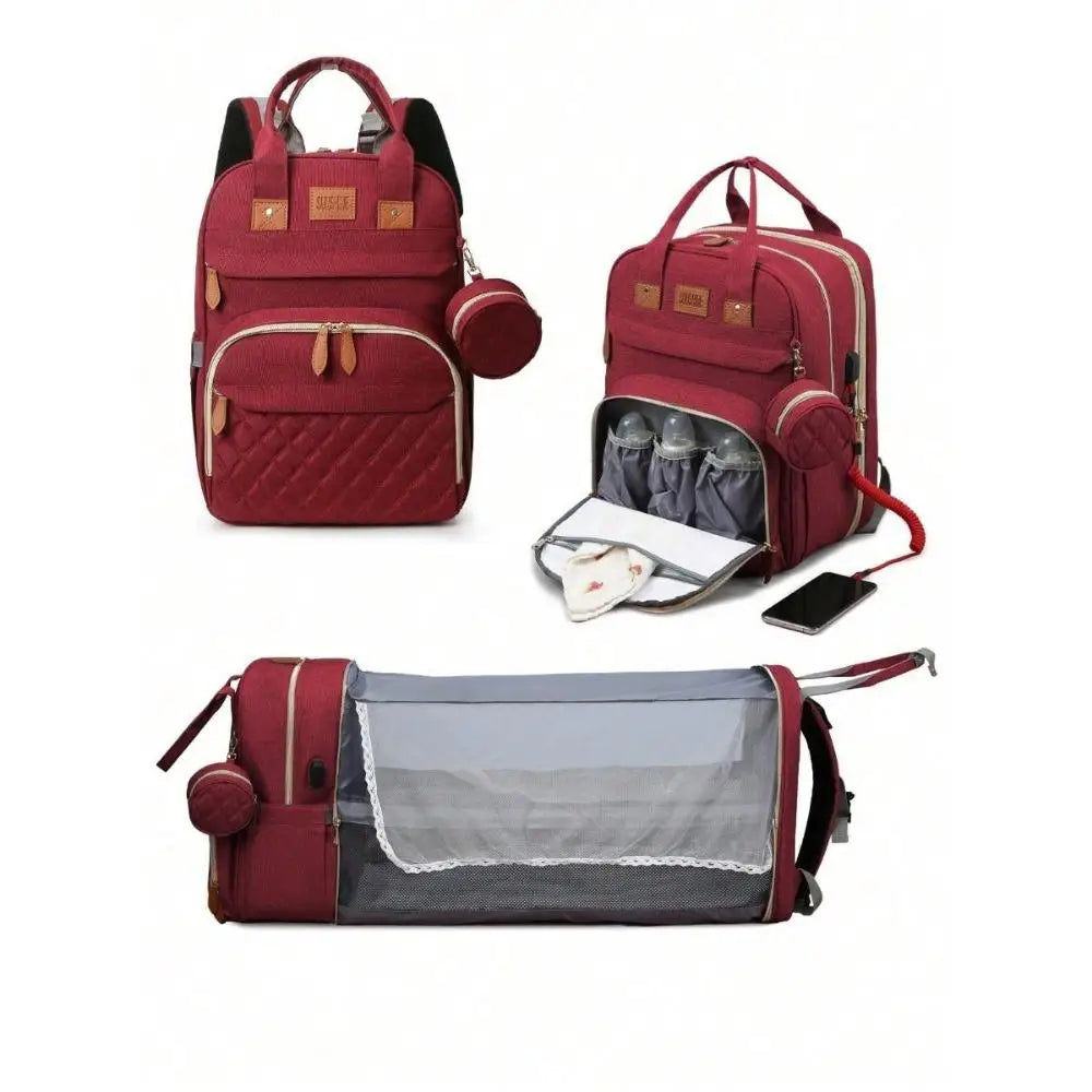 3-in-1 Diaper Bag Backpack with Foldable Baby Bed & USB Charging
