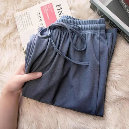 Women's Ice Silk Wide Leg Pants – Loose Fit Casual Trousers
