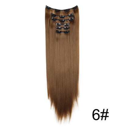 Clip-In Hair Extensions 6-Piece Set – Long Straight Synthetic Hair