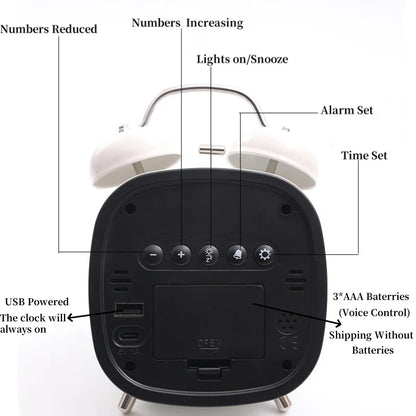Voice Control Digital Alarm Clock – Double Bell, Super Loud, Night Mode