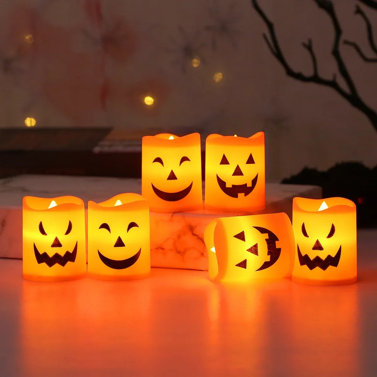 Halloween LED Pumpkin Candle Lights – Battery Powered Set of 6
