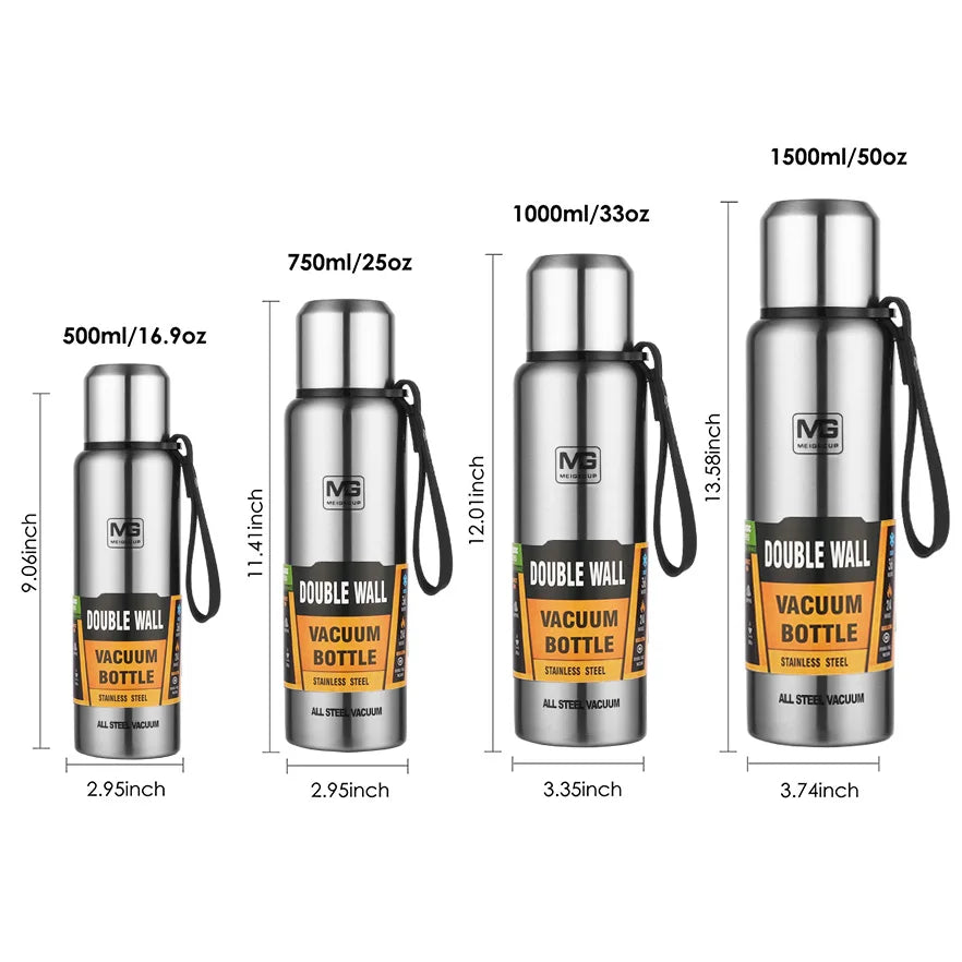 Large Capacity Stainless Steel Vacuum Flask – Insulated Thermos with Carry Bag & Rope
