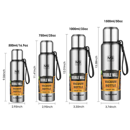 Stainless Steel Vacuum Thermos Bottle – Large Capacity Insulated Flask with Carry Bag