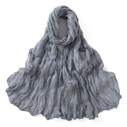 Women's Crinkle Cotton Voile Scarf – Lightweight Solid Color Shawl
