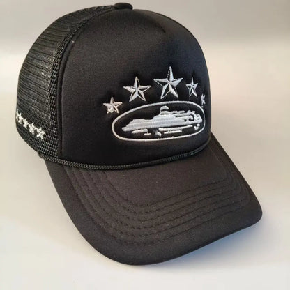 Five Star Embroidered Trucker Hat – Unisex Mesh Baseball Cap