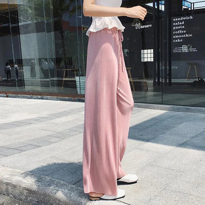 Wide Leg Pants for Women – Pleated Ice Silk Elastic Waist