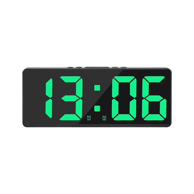 Digital LED Alarm Clock – Mirror Display, Voice Control & Snooze