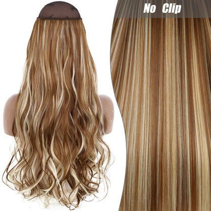 No-Clip Halo Hair Extensions – Long Wavy Synthetic Hairpiece