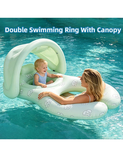 Parent-Child Inflatable Pool Float with Sun Canopy & Baby Seat