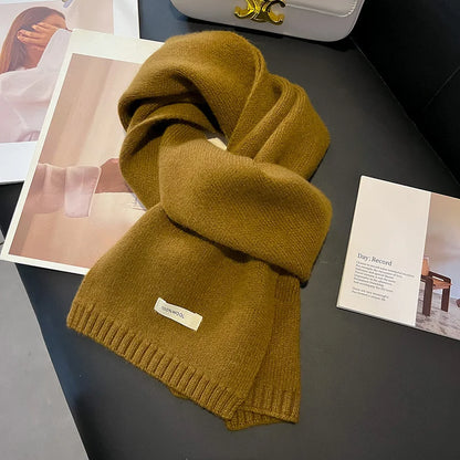 100% Wool Knitted Scarf – Women's Thick Solid Color Winter Shawl