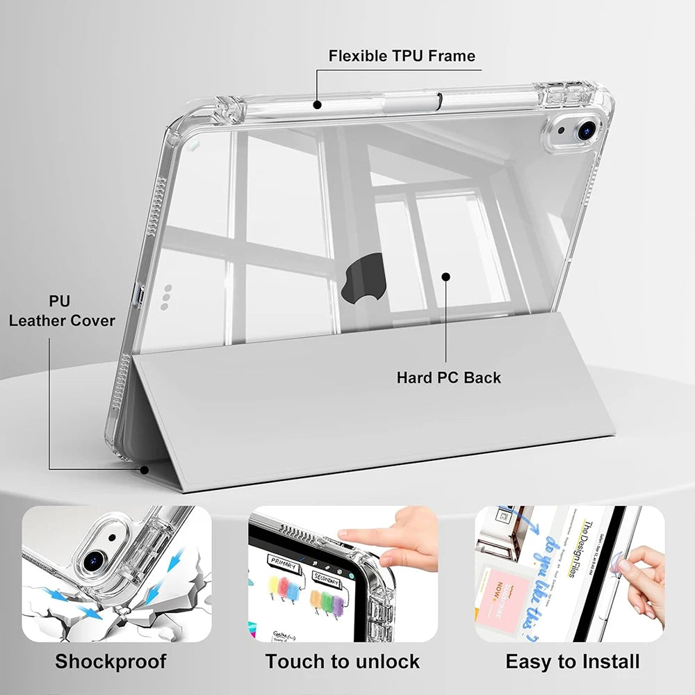 iPad Case Clear Back Smart Folio with Auto Wake/Sleep