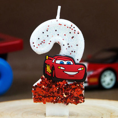 Lightning McQueen Birthday Candle – Number 0-9 Glitter Cake Topper for Kids