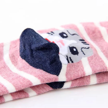 5 Pairs Cute Cat Pattern Women’s Crew Socks