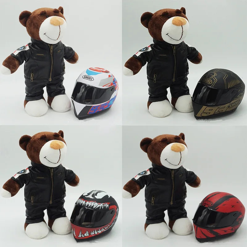 Motorcycle Helmet Teddy Bear Plush Toy – Kawaii Biker Bear Stuffed Animal Gift