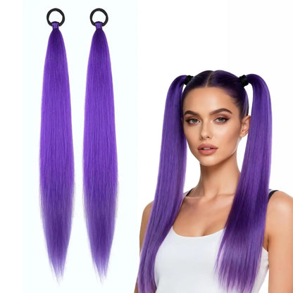 Synthetic Ponytail Extension – Long Straight Wrap-Around Hairpiece (2 Pcs)