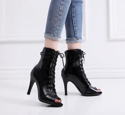 Women's Latin Dance Boots – Stiletto Heel Lace-Up Ballroom Dance Shoes