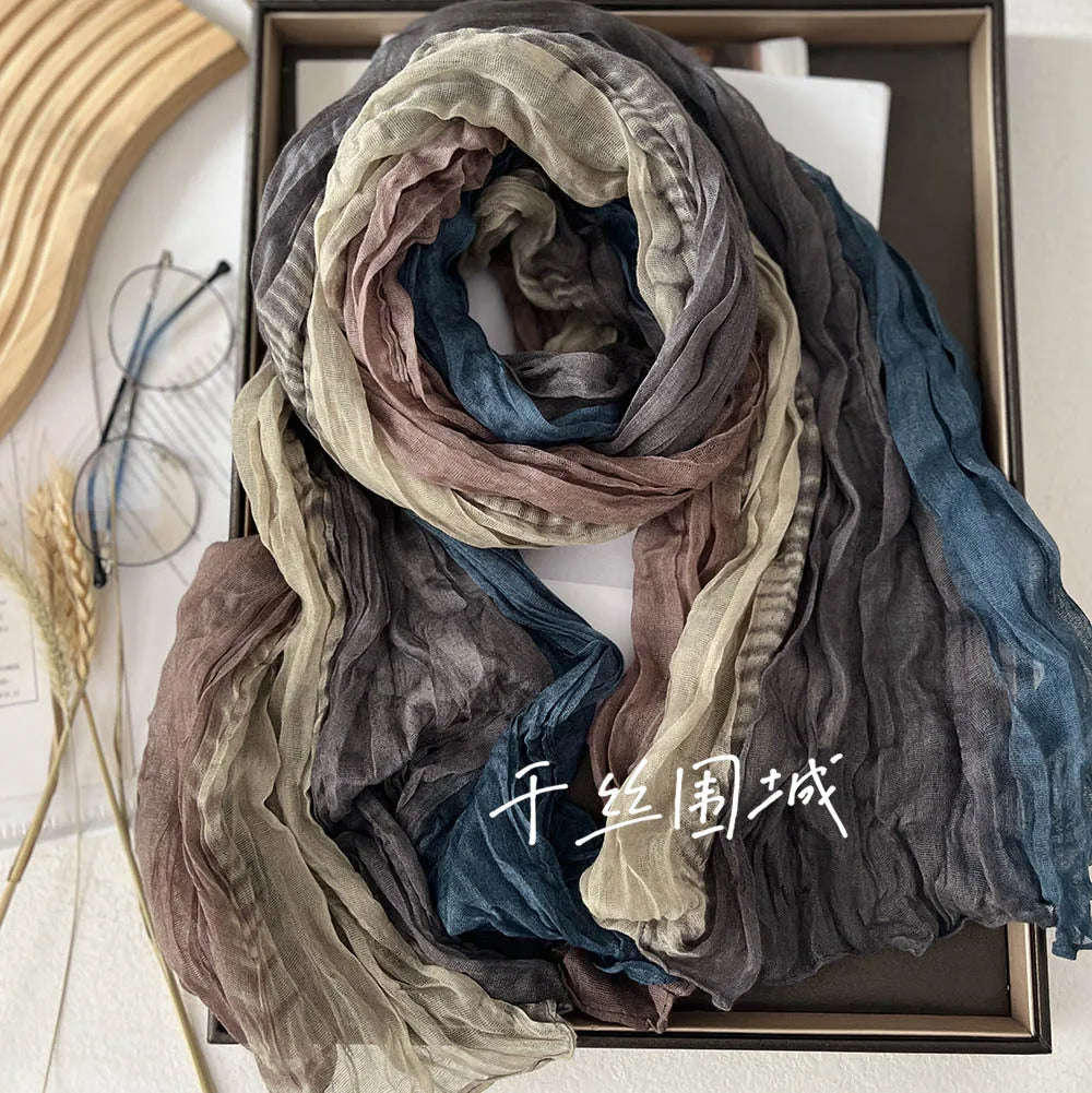 Gradient Crinkle Long Scarf for Women – Lightweight Wrap