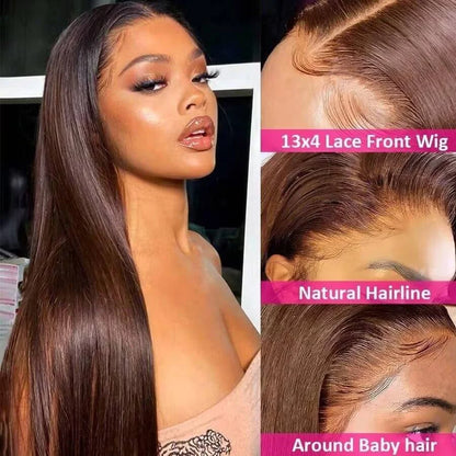 Chocolate Brown Bone Straight Lace Front Wig – Human Hair