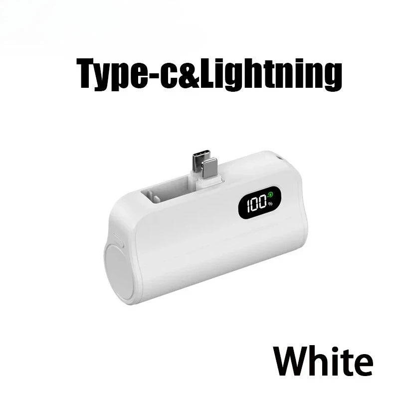 Mini Capsule Power Bank 5000mAh Plug-in Portable Charger for iPhone & USB-C